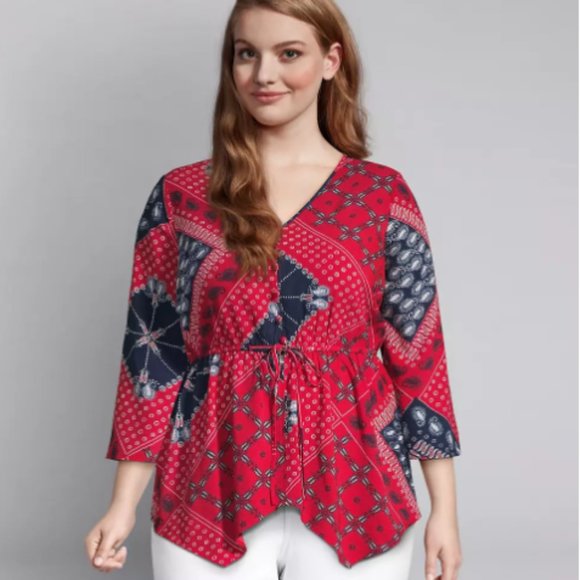 Lane Bryant Bandana Print Drawstring-Waist Top - Picture 1 of 6
